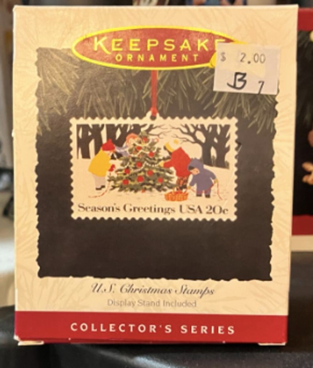 Hallmark Keepsake U.S. Christmas Stamps Ornament Display Stand Collector Series